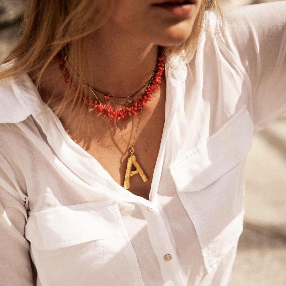 Gold Bamboo Letter Necklace