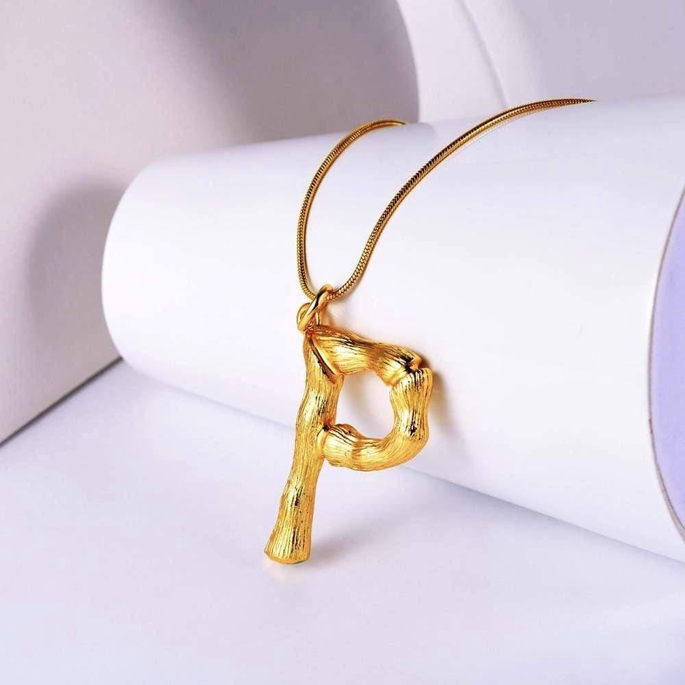 Gold Bamboo Letter Necklace