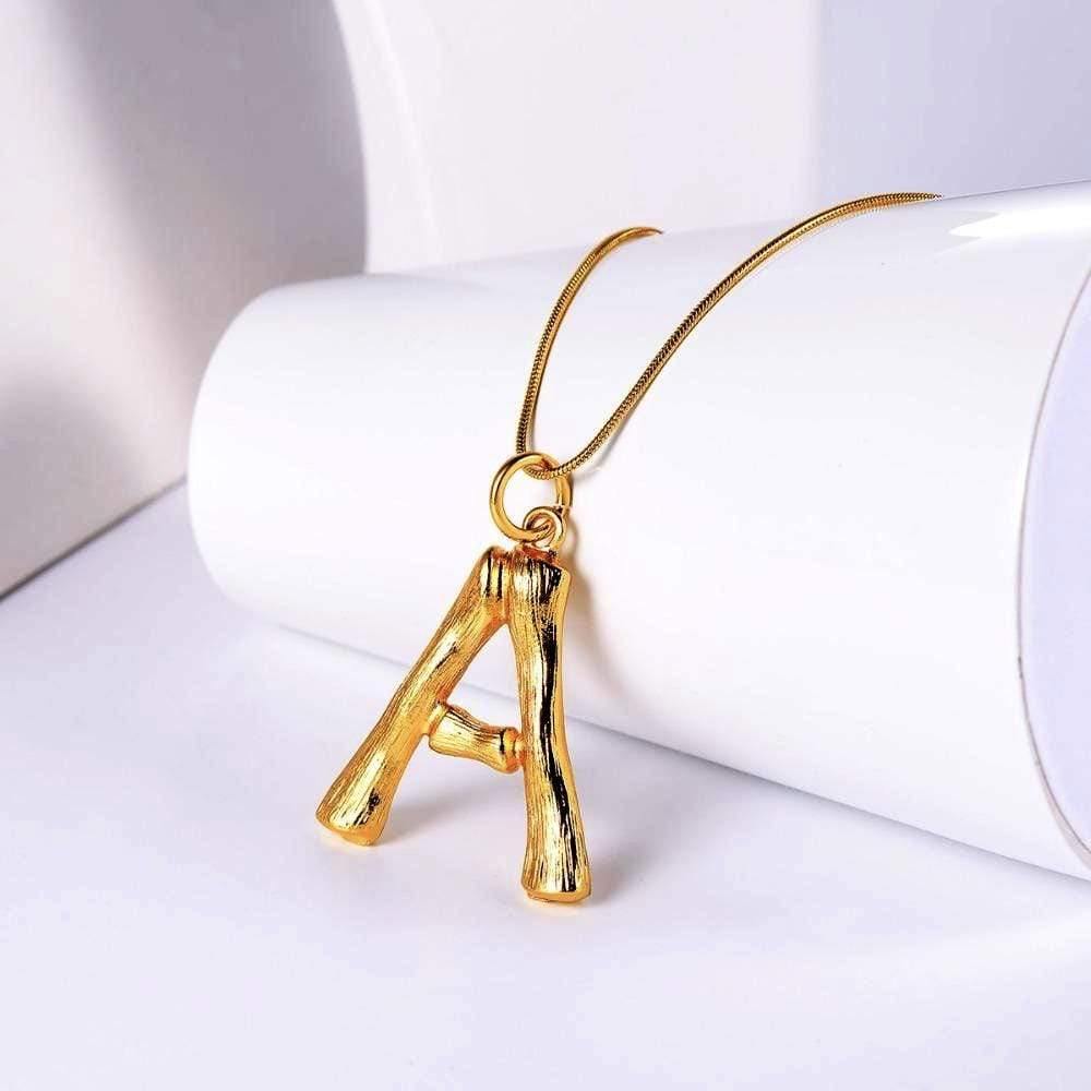 Gold Bamboo Letter Necklace