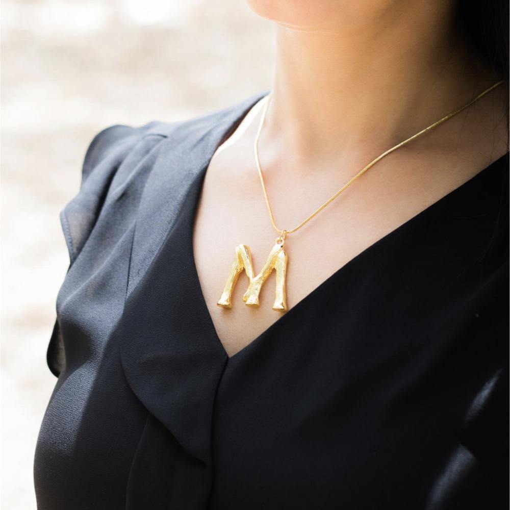 Gold Bamboo Letter Necklace