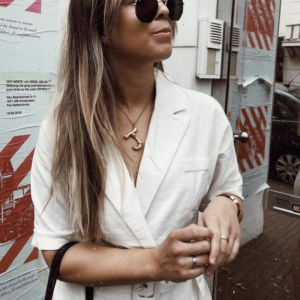 Gold Bamboo Letter Necklace