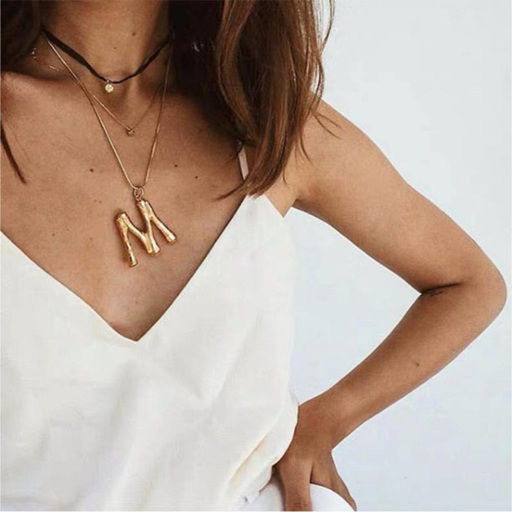 Gold Bamboo Letter Necklace