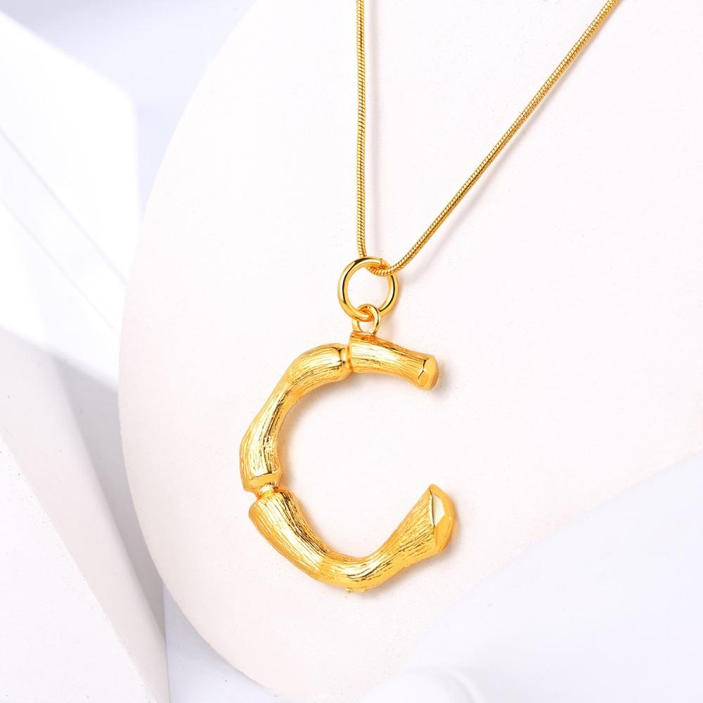 Gold Bamboo Letter Necklace