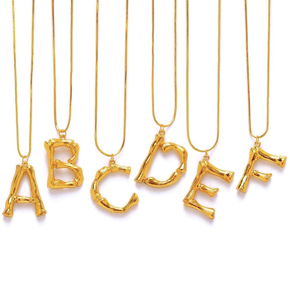 Gold Bamboo Letter Necklace