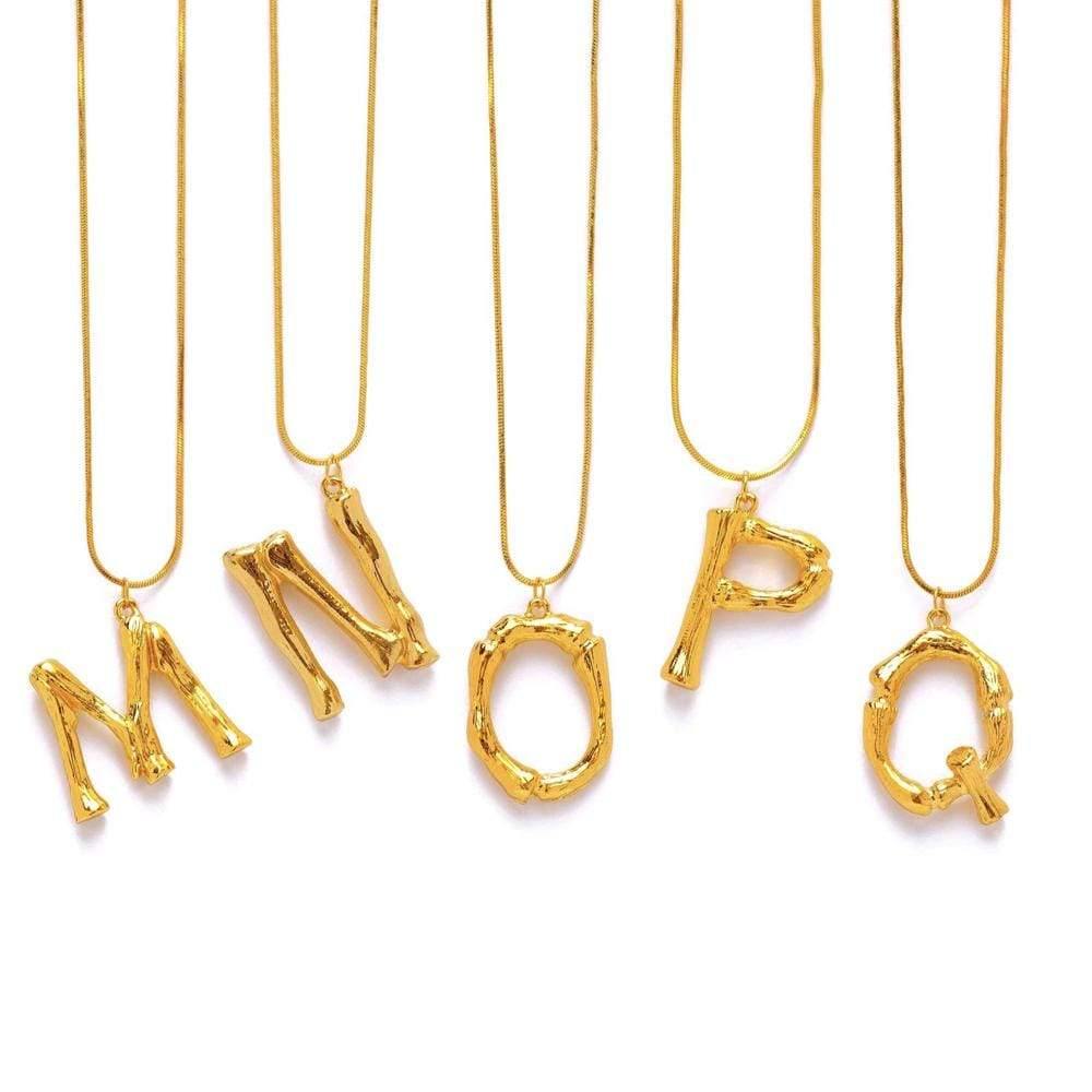 Gold Bamboo Letter Necklace