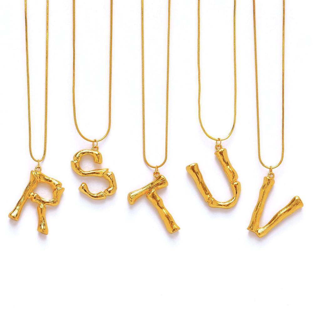 Gold Bamboo Letter Necklace
