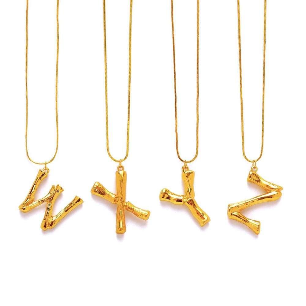 Gold Bamboo Letter Necklace