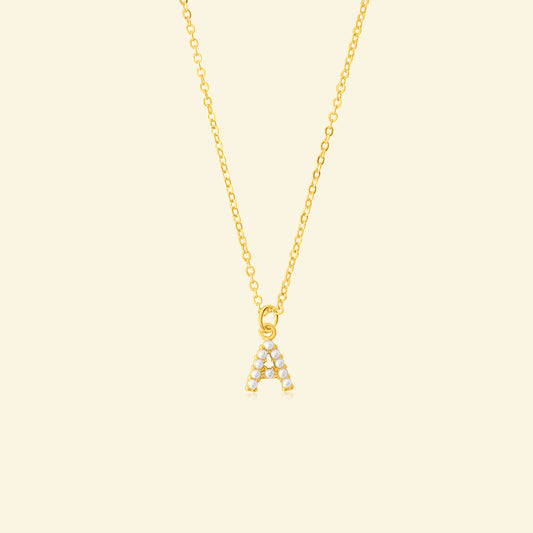 Petite Pearl Studded Letter Necklace (Pendant & Chain)