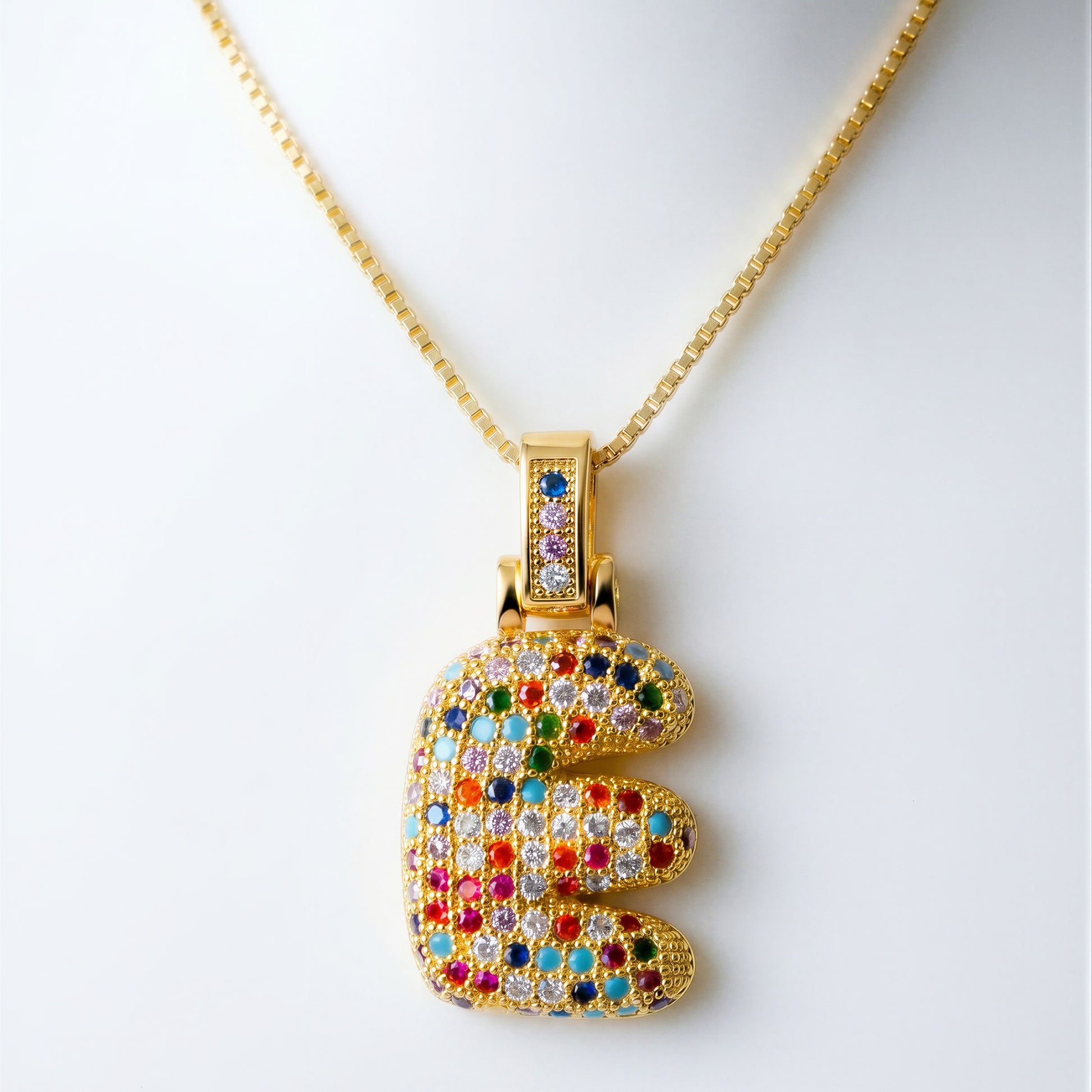 Colorful Bubble Letter Necklace — E