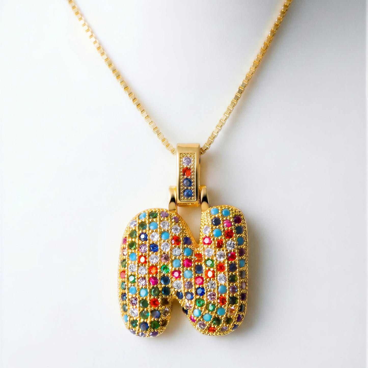 Colorful Bubble Letter Necklace — N