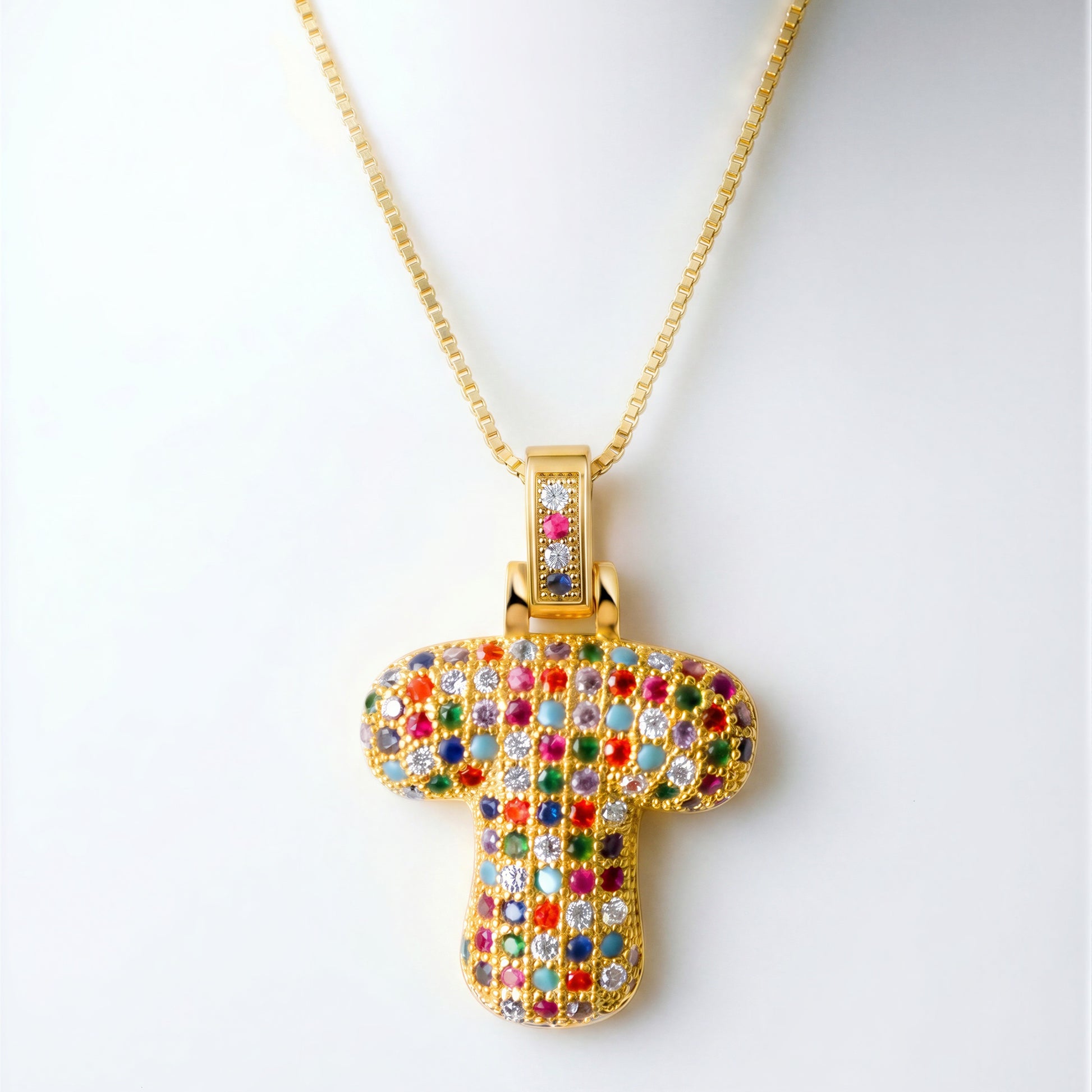 Colorful Bubble Letter Necklace — T