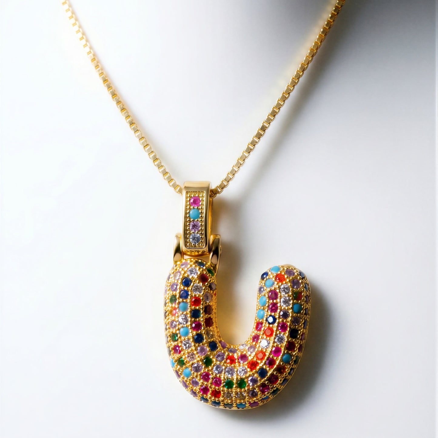 Colorful Bubble Letter Necklace — U