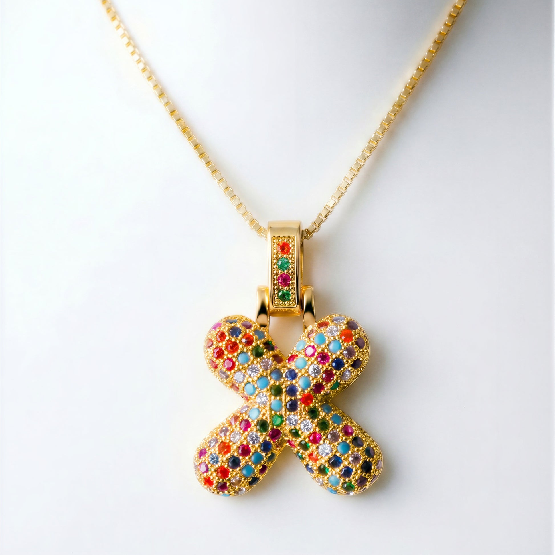 Colorful Bubble Letter Necklace — X