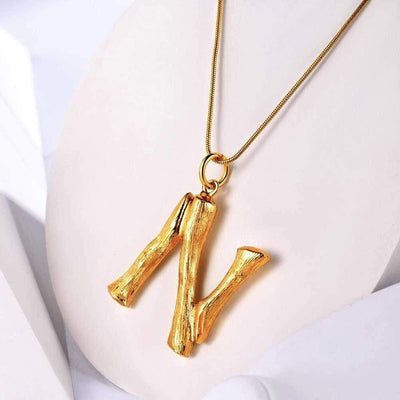 Gold Bamboo Letter Necklace (Pendant & Chain) - / SELF PROMOTION STUDIOS /