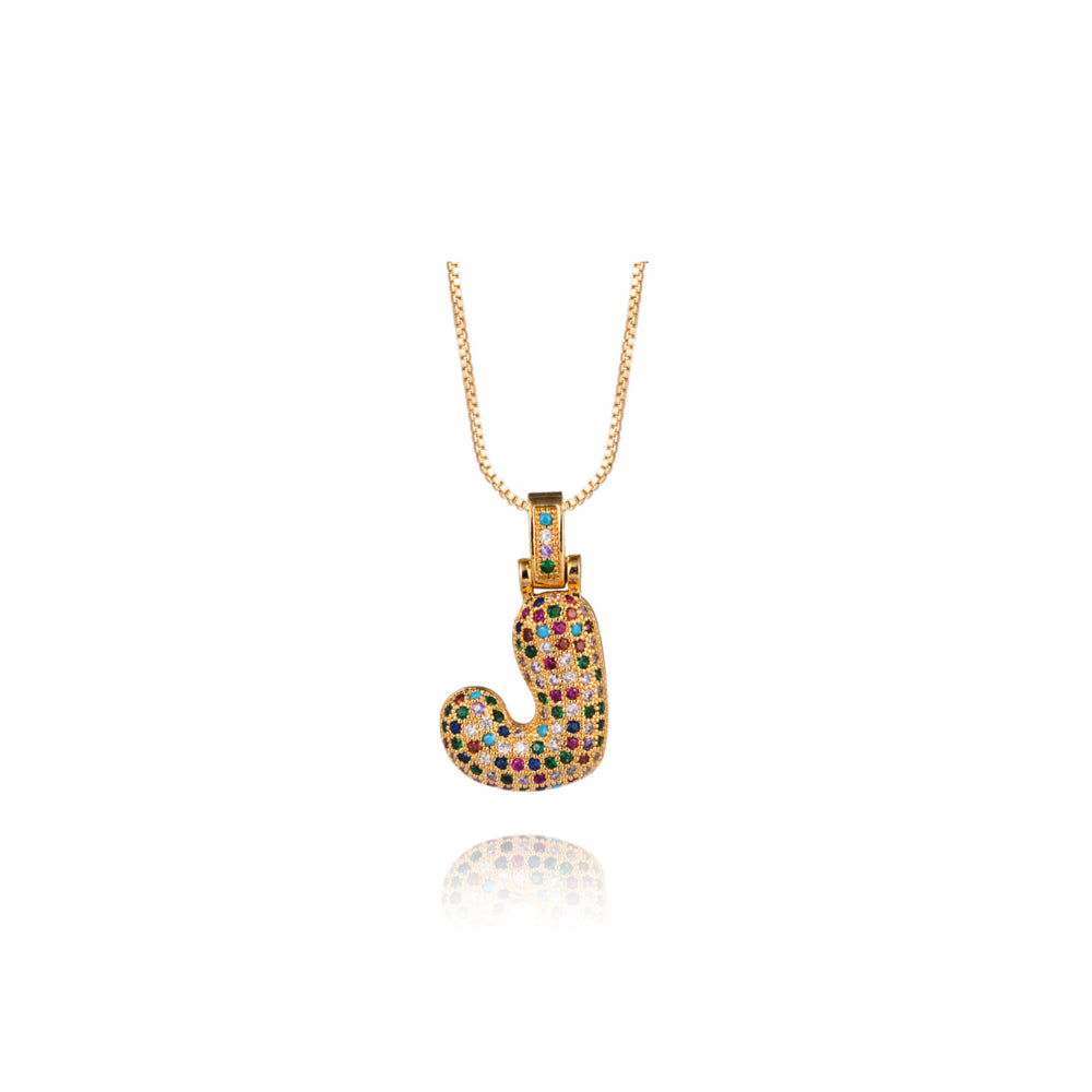 Colorful Bubble Letter Necklace (Pendant & Chain)