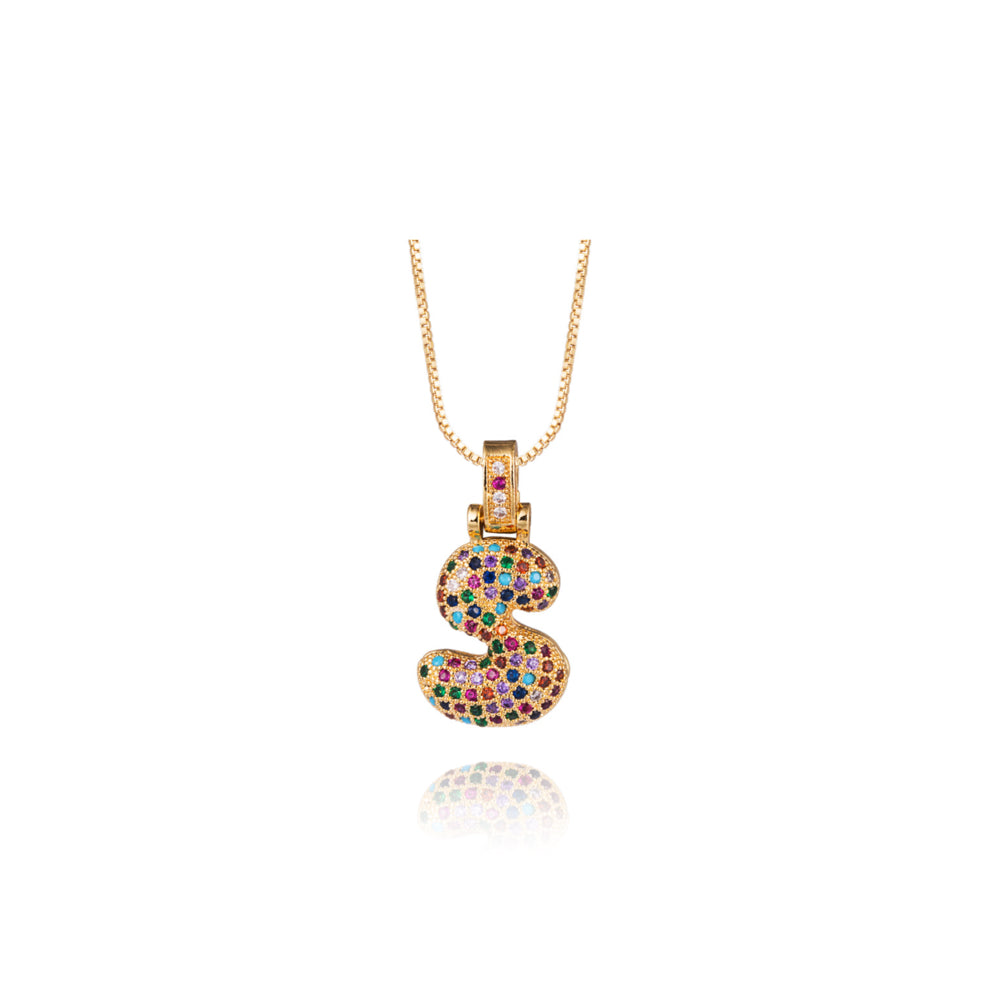 Colorful Bubble Letter Necklace (Pendant & Chain)