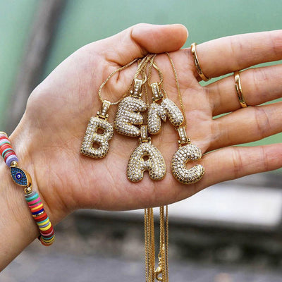 Gold Bubble Letter Necklace (Pendant & Chain)